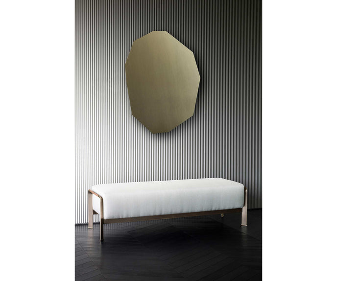 Arthur Bench by Rugiano with premium fabric or leather upholstery and a bronze-finished aluminium base | Casa Design Group