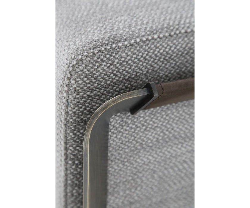 Arthur Bench by Rugiano with premium fabric or leather upholstery and a bronze-finished aluminium base | Casa Design Group