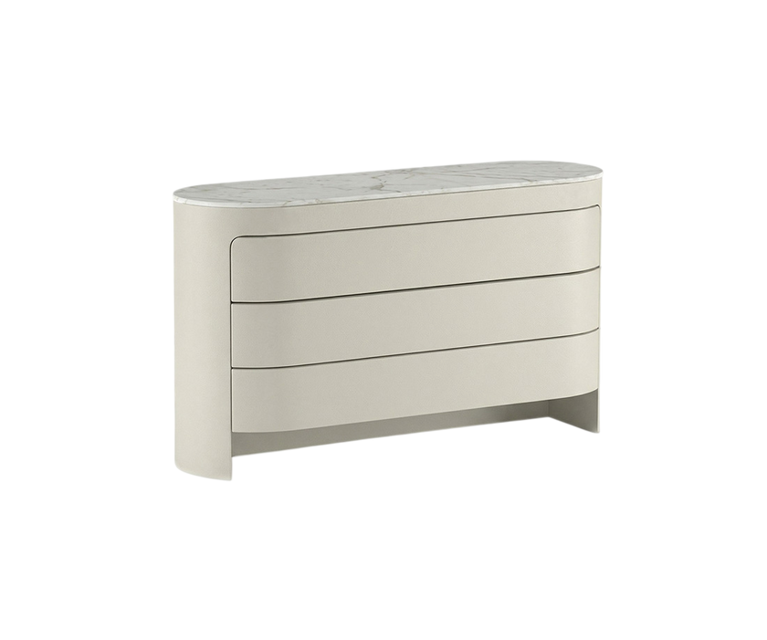 Luxury Vogue Dresser by Rugiano with Curved Leather Design and Marble Top | Casa Design Group