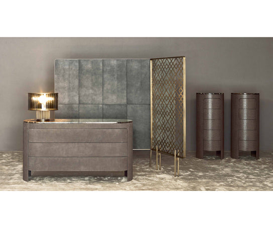Luxury Vogue Dresser by Rugiano with Curved Leather Design and Marble Top | Casa Design Group