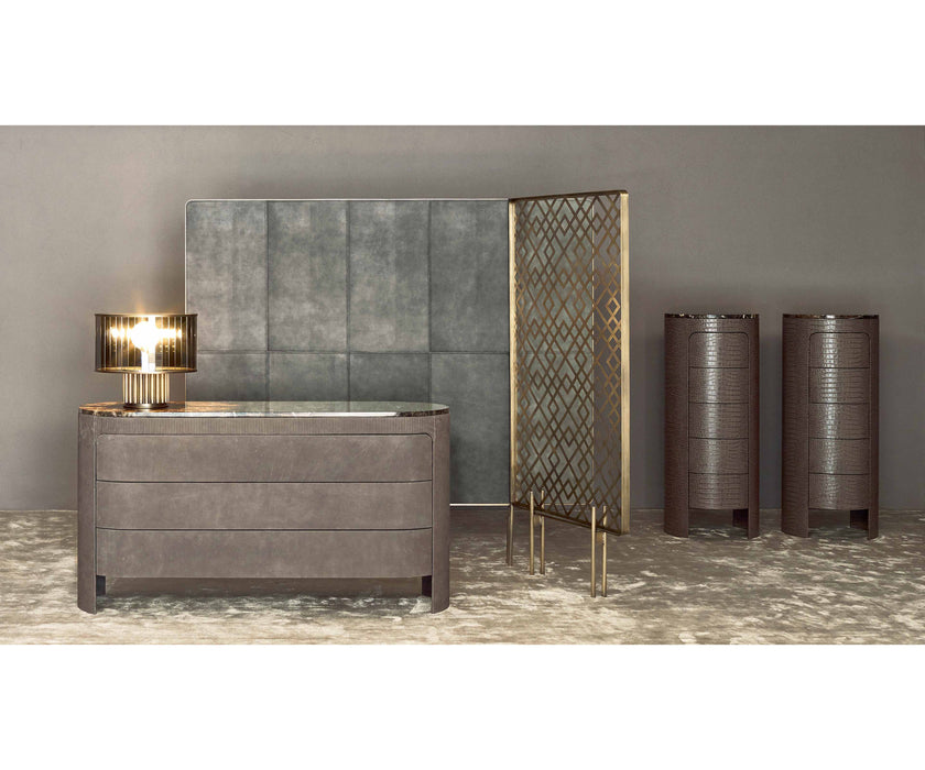 Luxury Vogue Dresser by Rugiano with Curved Leather Design and Marble Top | Casa Design Group