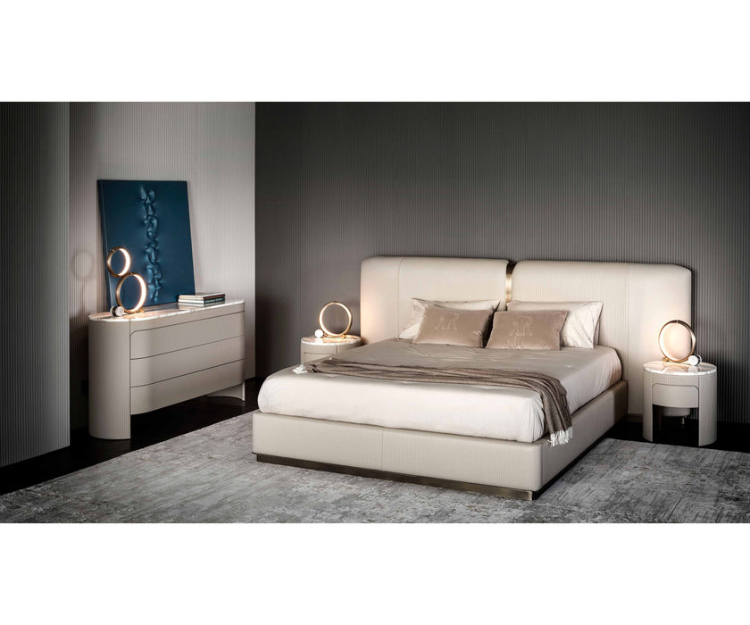 Luxury Vogue Dresser by Rugiano with Curved Leather Design and Marble Top | Casa Design Group