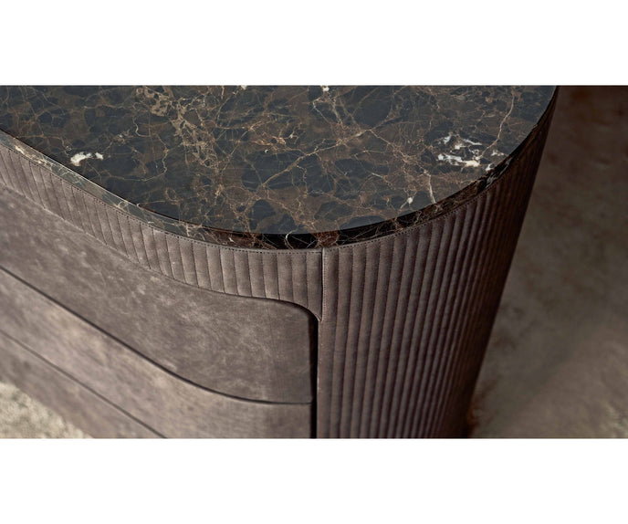 Luxury Vogue Dresser by Rugiano with Curved Leather Design and Marble Top | Casa Design Group