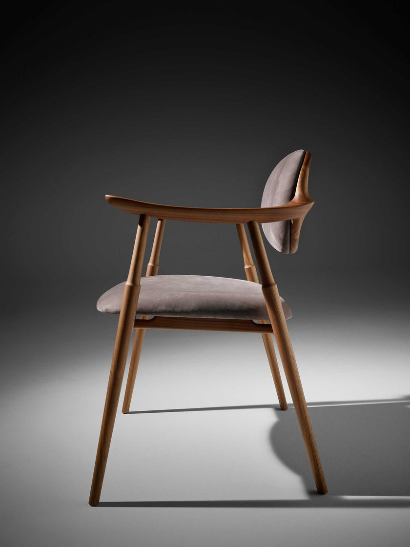 Scapula Dining Chair with sculpted solid wood frame, curved backrest and upholstered seat by Ceccotti Collezioni | Casa Design Group
