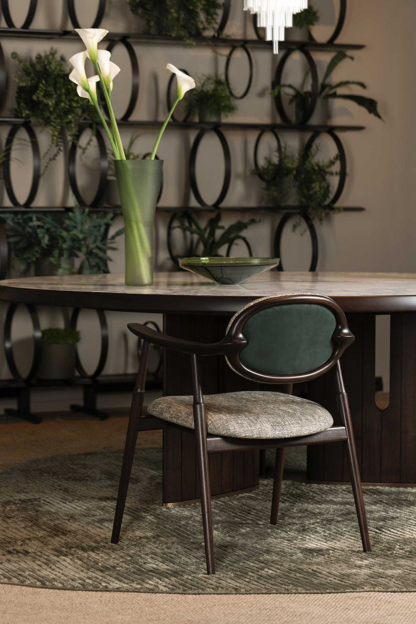Scapula Dining Chair with sculpted solid wood frame, curved backrest and upholstered seat by Ceccotti Collezioni | Casa Design Group