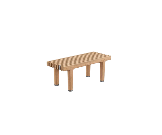 Luxury teak outdoor bench with cushions from Dedon’s Sealine collection – Casa Design Group