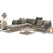 Luxury teak outdoor bench with cushions from Dedon’s Sealine collection – Casa Design Group