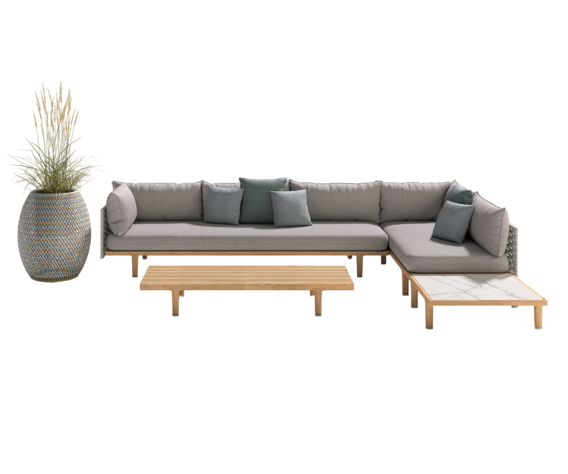 Dedon Sealine Sectional outdoor teak and fiber sofa with cushions – Casa Design Group