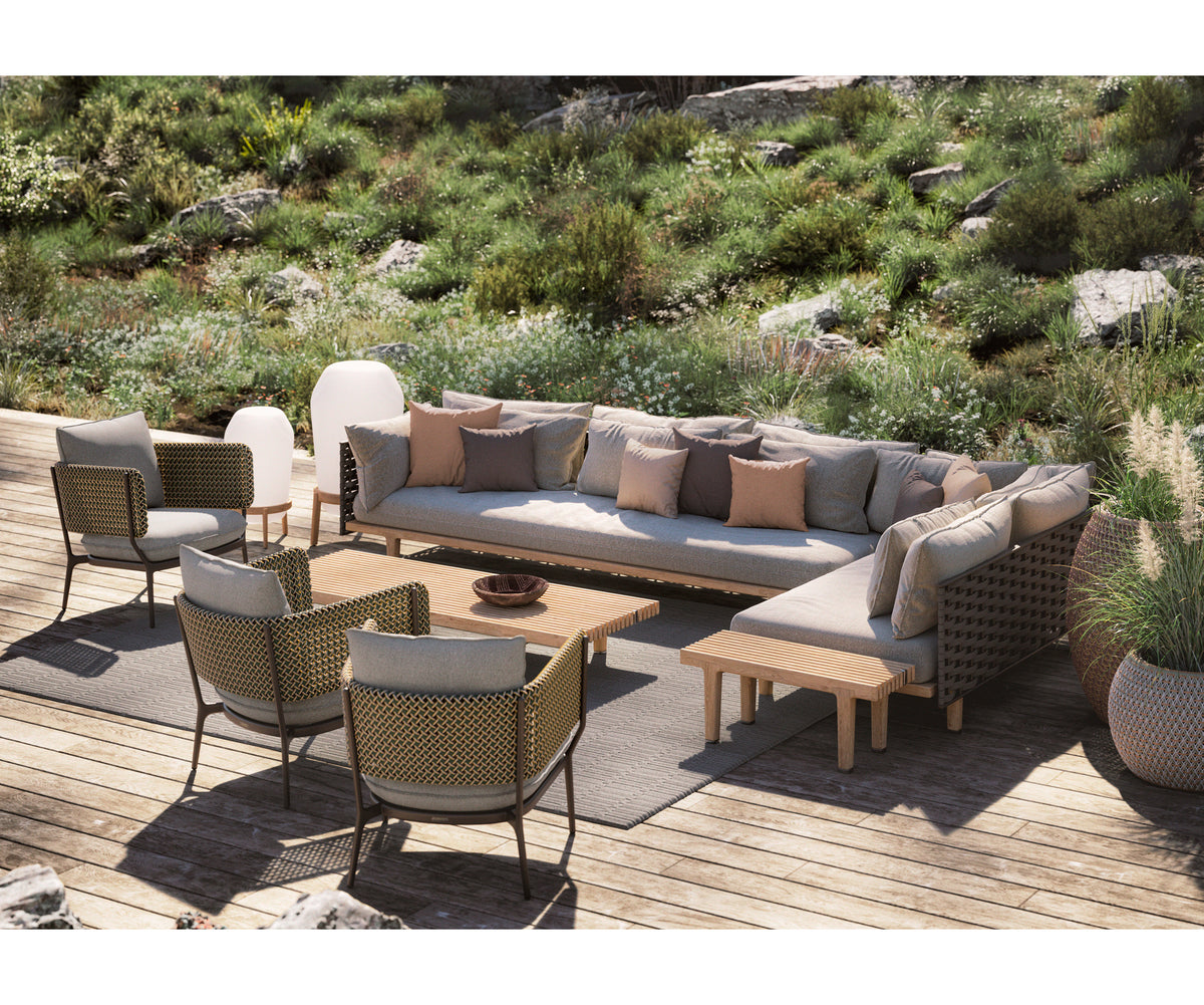 Contemporary outdoor teak coffee table by Dedon – Sealine collection at Casa Design Group
