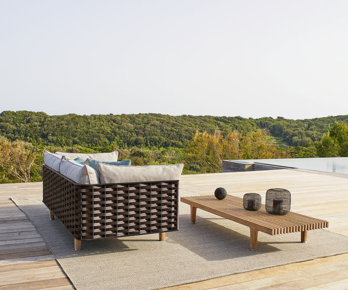 Contemporary outdoor teak coffee table by Dedon – Sealine collection at Casa Design Group