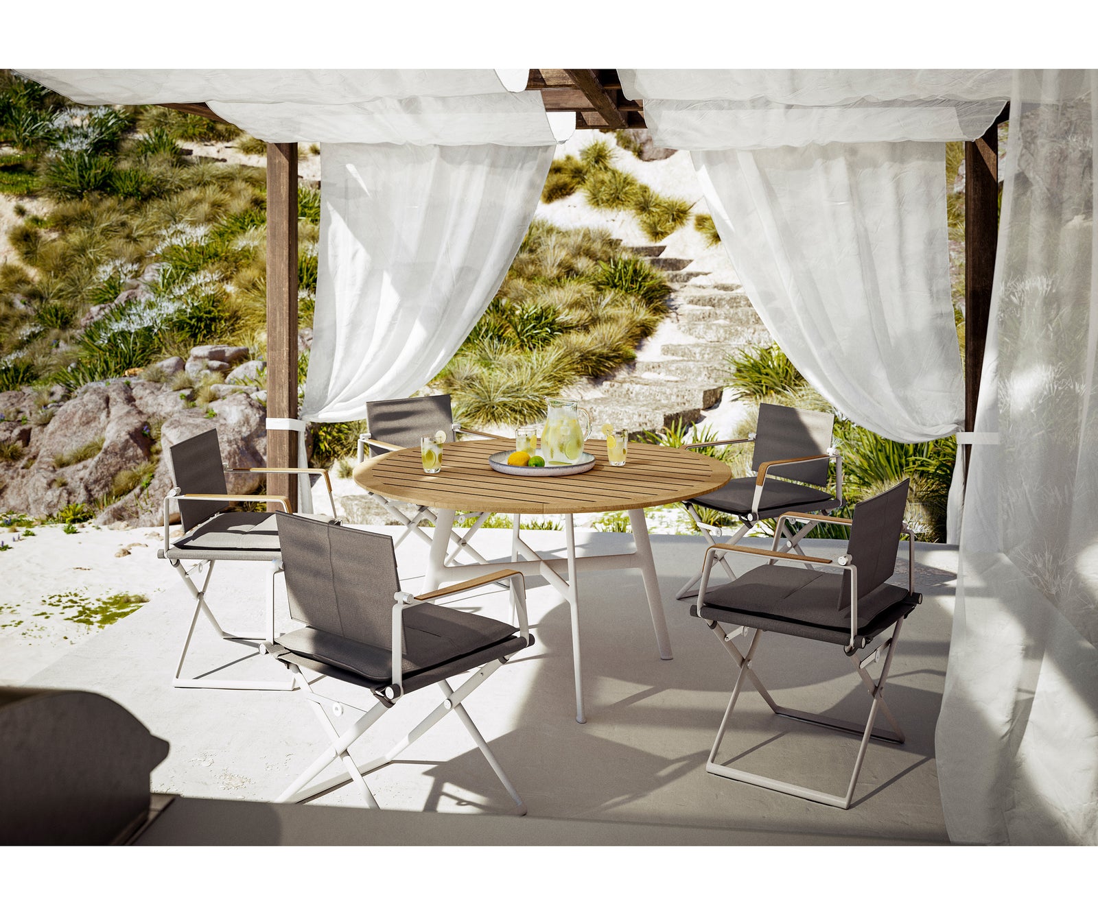 Modern Dedon Seax Round Outdoor Dining Table in mineral composite – Casa Design Group