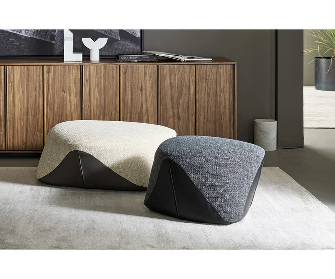Seki organic upholstered pouf by Bonaldo with sculptural design in fabric or leather | Casa Design Group