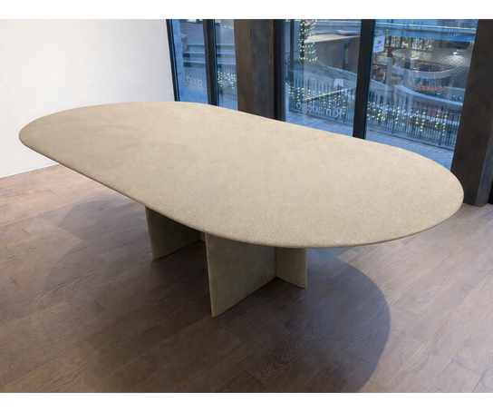 Selce T Table floor sample by Gallotti&Radice featuring a handcrafted Bruciato natural stone powder top – Casa Design Group