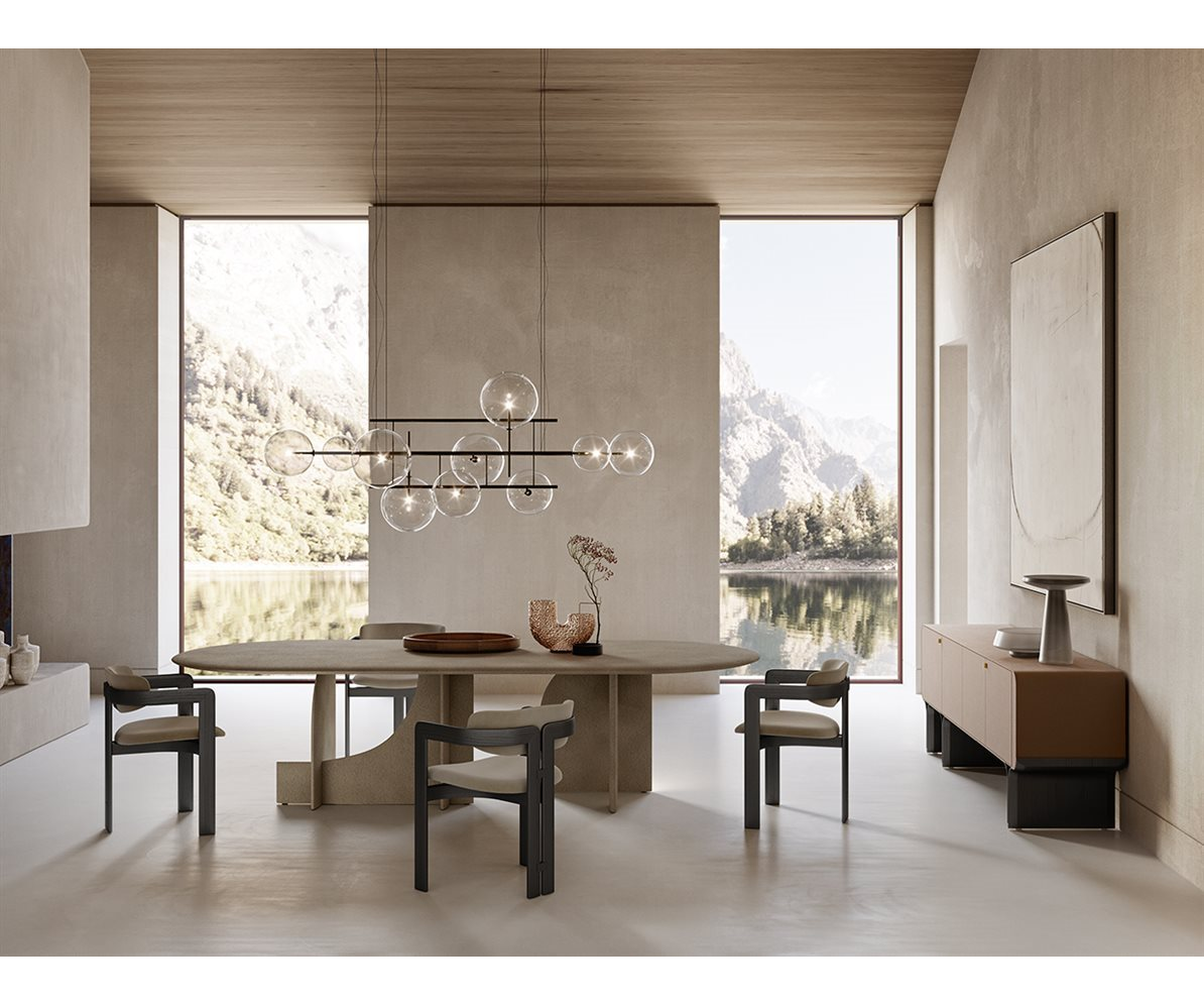 Selce T Table floor sample by Gallotti&Radice featuring a handcrafted Bruciato natural stone powder top – Casa Design Group