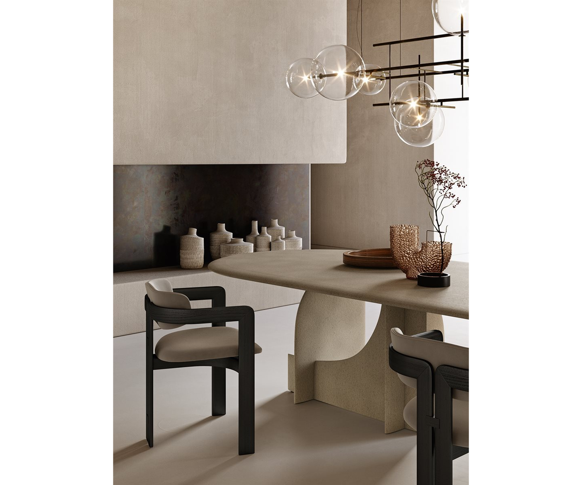 Selce T Table floor sample by Gallotti&Radice featuring a handcrafted Bruciato natural stone powder top – Casa Design Group