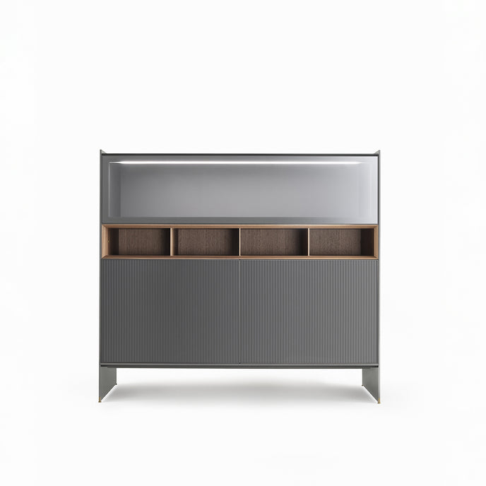 Self Blade Modular Storage System with suspended cabinets, slim aluminum panels and customizable glass or marble finishes by Rimadesio | Casa Design Group