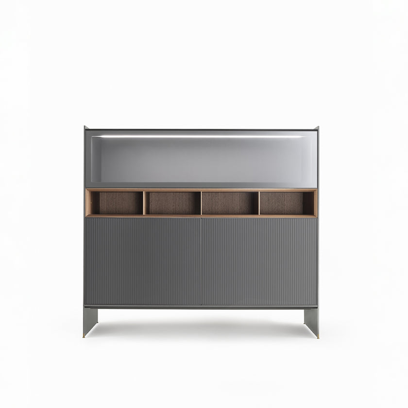 Self Blade Modular Storage System with suspended cabinets, slim aluminum panels and customizable glass or marble finishes by Rimadesio | Casa Design Group