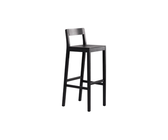 Sit Bar Chair by Zeitraum featuring minimalist solid wood construction, upholstered seat options, and ergonomic footrest | Casa Design Group