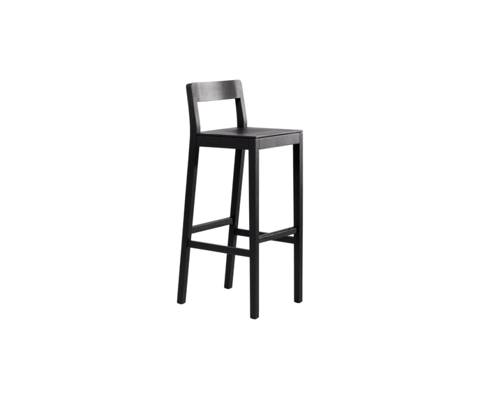 Sit Bar Chair by Zeitraum featuring minimalist solid wood construction, upholstered seat options, and ergonomic footrest | Casa Design Group