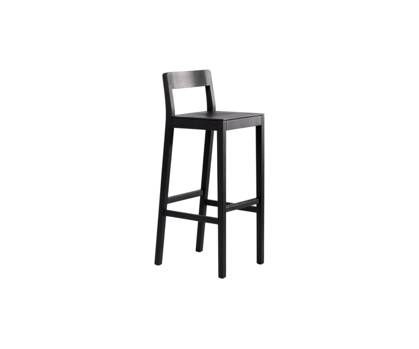 Sit Bar Chair by Zeitraum featuring minimalist solid wood construction, upholstered seat options, and ergonomic footrest | Casa Design Group
