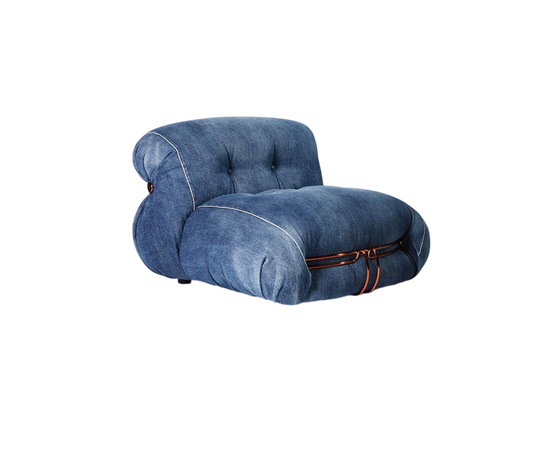 Soriana Lounge Chair Denim Crafted by Roy Roger's® by Cassina designed by Afra & Tobia Scarpa.