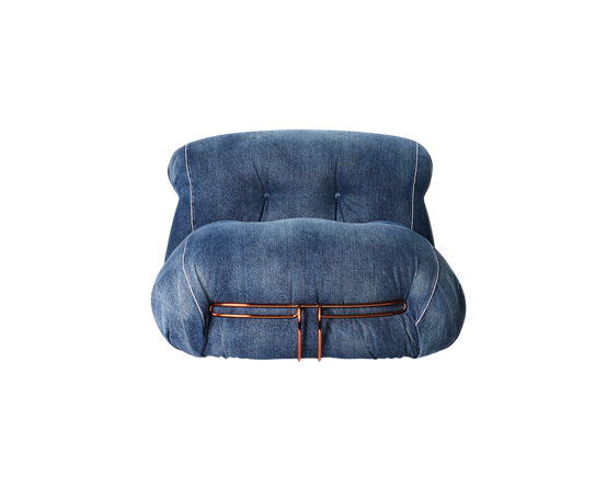 Soriana Lounge Chair Denim Crafted by Roy Roger's® by Cassina designed by Afra & Tobia Scarpa.