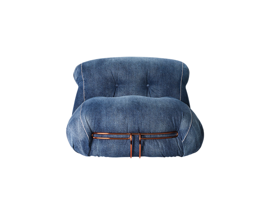 Soriana Lounge Chair Denim Crafted by Roy Roger's® by Cassina designed by Afra & Tobia Scarpa.