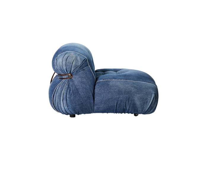 Soriana Lounge Chair Denim Crafted by Roy Roger's® by Cassina designed by Afra & Tobia Scarpa.