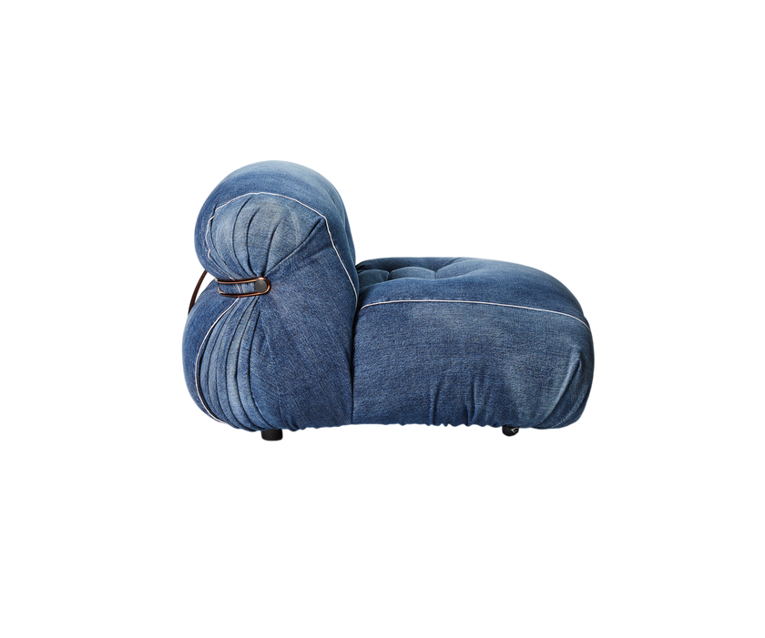 Soriana Lounge Chair Denim Crafted by Roy Roger's® by Cassina designed by Afra & Tobia Scarpa.