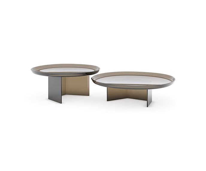 Standard Coffee Table with irregular curved bronze glass top and sculptural concave glass base by Cattelan Italia | Casa Design Group
