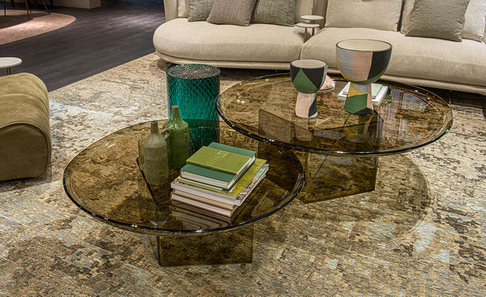 Standard Coffee Table with irregular curved bronze glass top and sculptural concave glass base by Cattelan Italia | Casa Design Group
