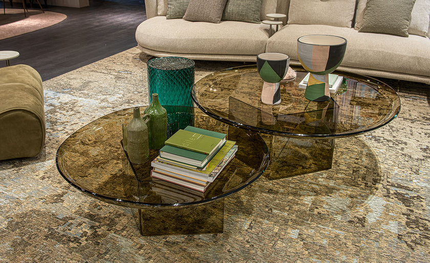 Standard Coffee Table with irregular curved bronze glass top and sculptural concave glass base by Cattelan Italia | Casa Design Group