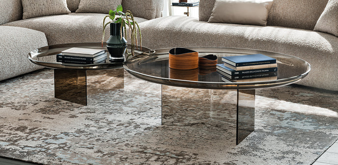 Standard Coffee Table with irregular curved bronze glass top and sculptural concave glass base by Cattelan Italia | Casa Design Group