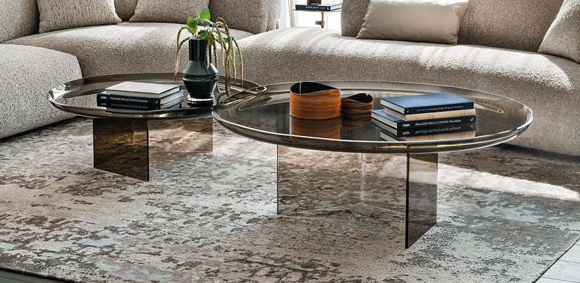Standard Coffee Table with irregular curved bronze glass top and sculptural concave glass base by Cattelan Italia | Casa Design Group