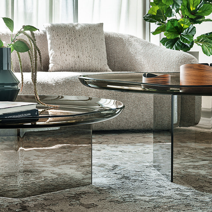 Standard Coffee Table with irregular curved bronze glass top and sculptural concave glass base by Cattelan Italia | Casa Design Group