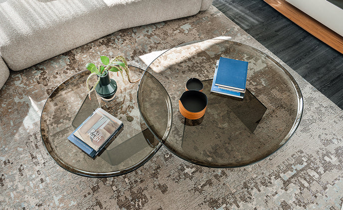 Standard Coffee Table with irregular curved bronze glass top and sculptural concave glass base by Cattelan Italia | Casa Design Group