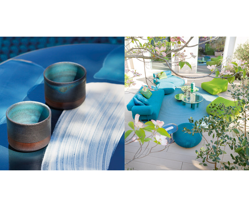 Modern Strap Outdoor Side Table by Paola Lenti with Unique Enamelled Copper Top Casa Design Group