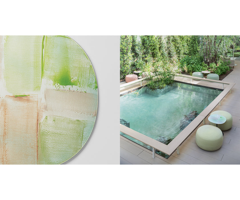 Modern Strap Outdoor Side Table by Paola Lenti with Unique Enamelled Copper Top Casa Design Group