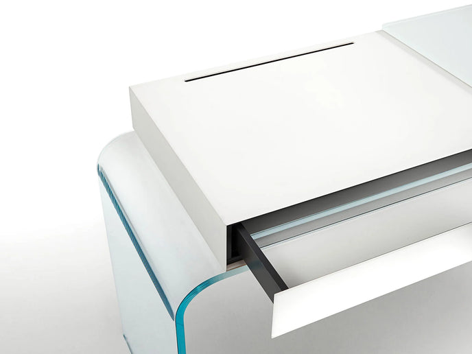 Strata glass vanity with double-faced mirror by Yabu Pushelberg for Glas Italia | Casa Design Group