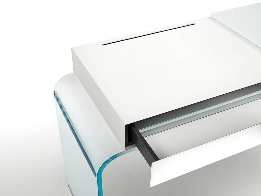 Strata glass vanity with double-faced mirror by Yabu Pushelberg for Glas Italia | Casa Design Group