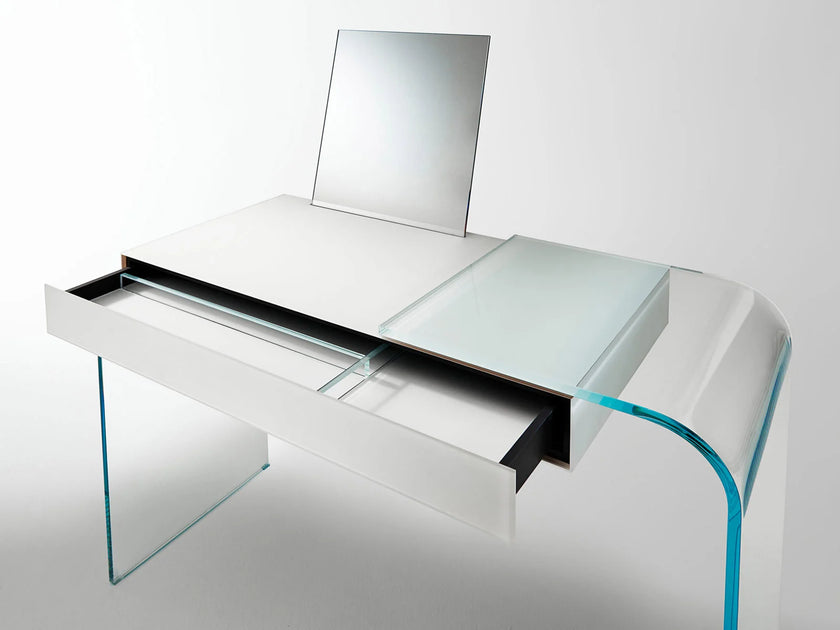 Strata glass vanity with double-faced mirror by Yabu Pushelberg for Glas Italia | Casa Design Group