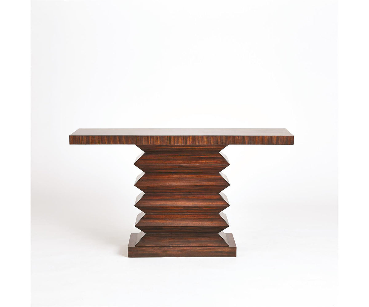 Zig Zag Console Table by Global Views featuring a unique zebra wood finish and accordion base Casa Design Group