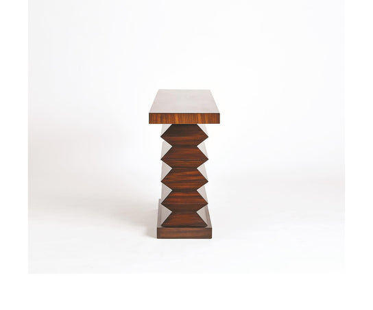 Zig Zag Console Table by Global Views featuring a unique zebra wood finish and accordion base Casa Design Group