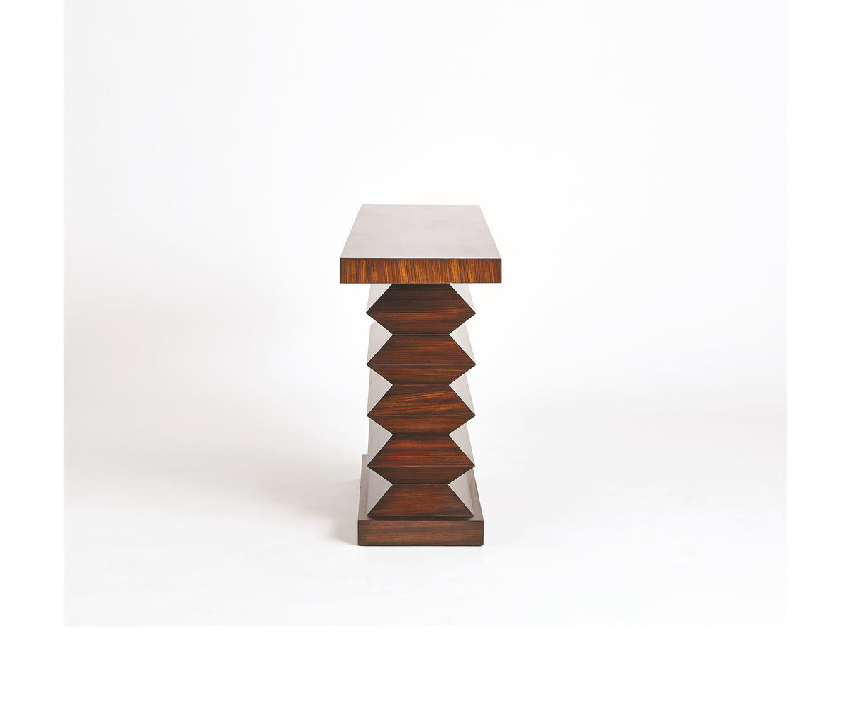 Zig Zag Console Table by Global Views featuring a unique zebra wood finish and accordion base Casa Design Group