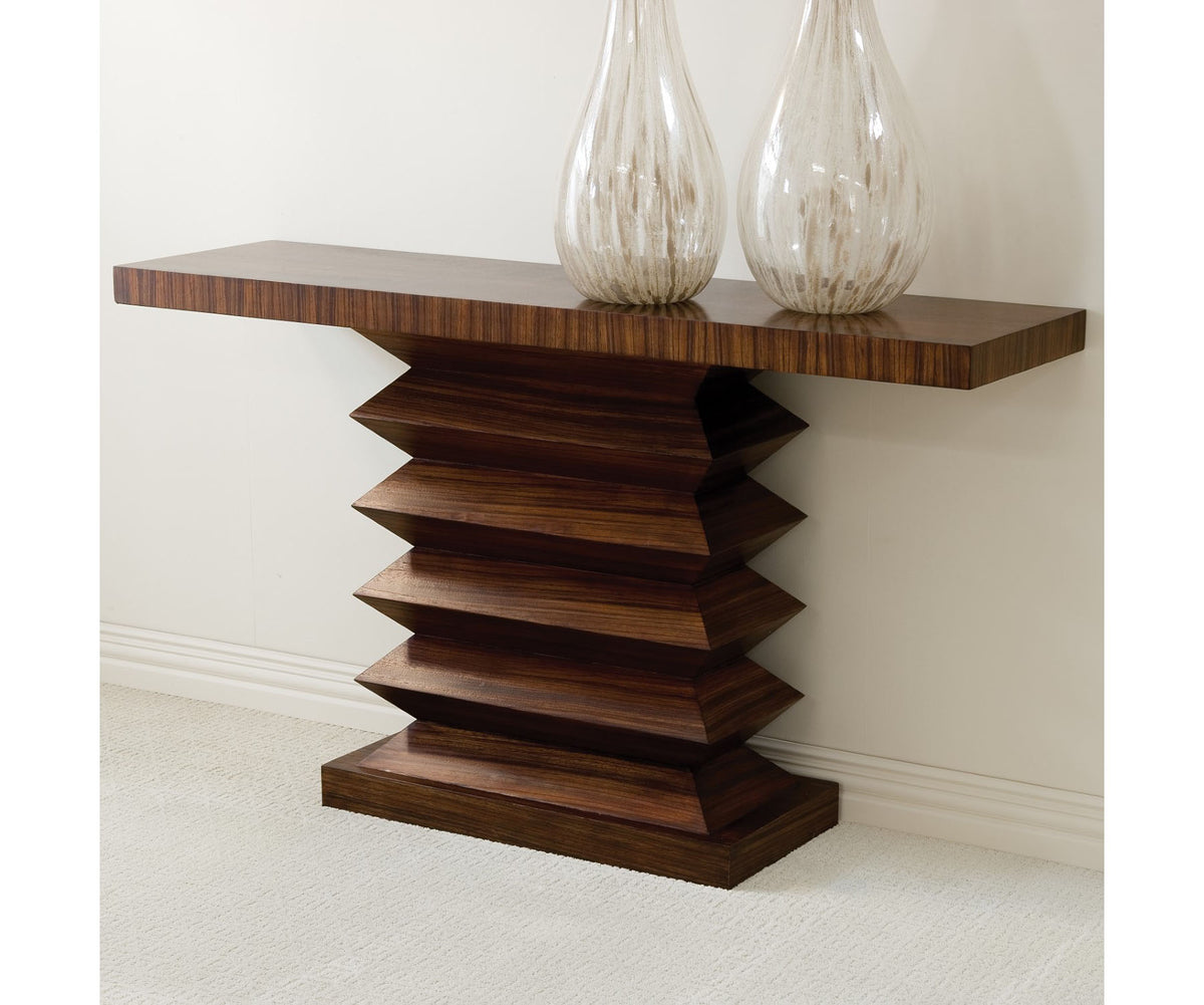 Zig Zag Console Table by Global Views featuring a unique zebra wood finish and accordion base Casa Design Group