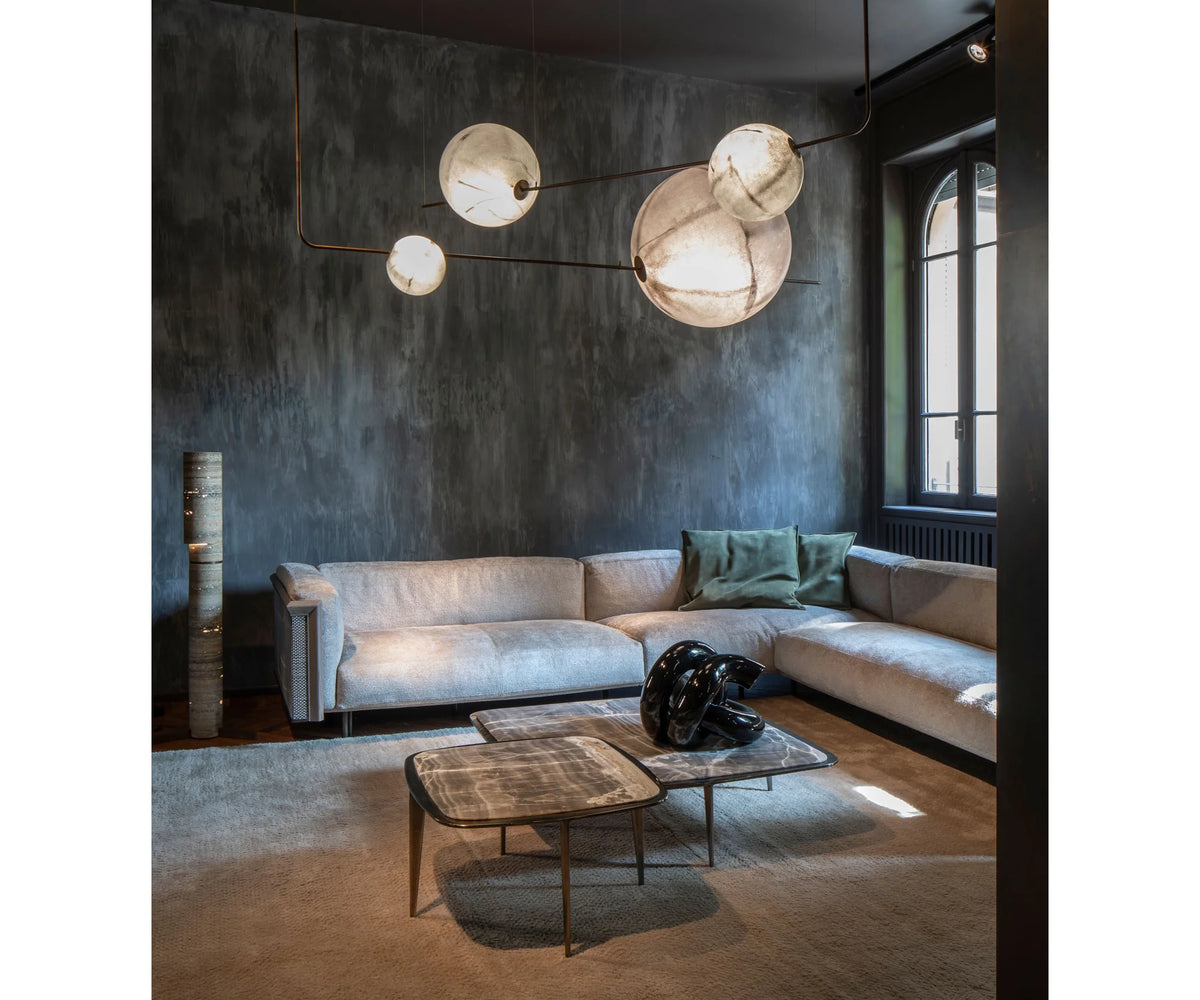 Superb-all horizontal ceiling light by Henge designed by Massimo Castagna with fiberglass spheres and LED lighting Casa Design Group