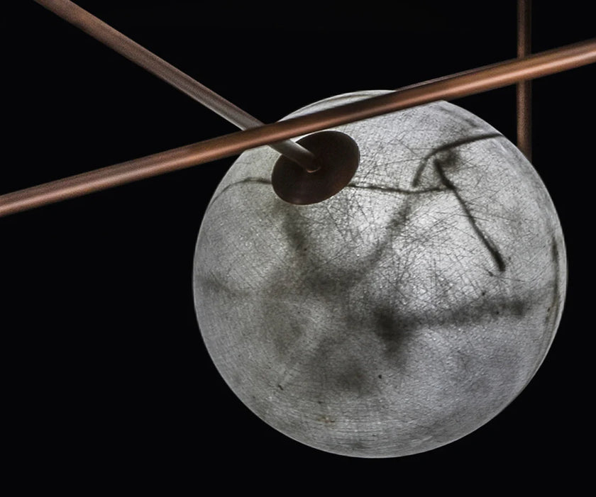 Superb-all horizontal ceiling light by Henge designed by Massimo Castagna with fiberglass spheres and LED lighting Casa Design Group