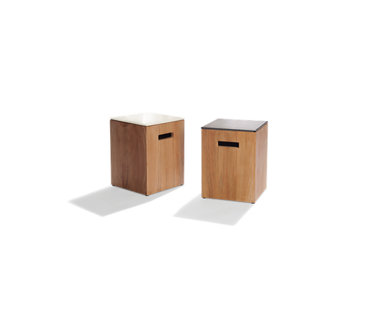 Tairu sculptural teak and lava stone side table by Tribù | Casa Design Group