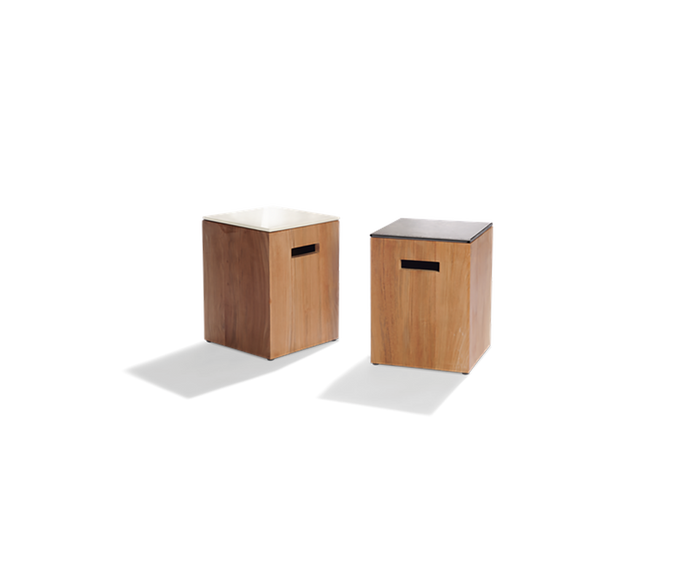 Tairu sculptural teak and lava stone side table by Tribù | Casa Design Group