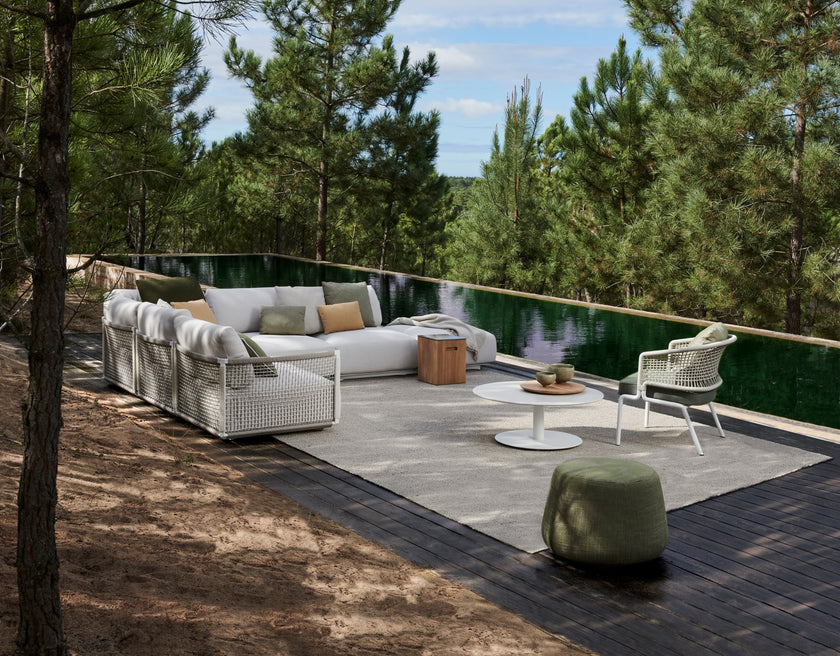 Tairu sculptural teak and lava stone side table by Tribù | Casa Design Group